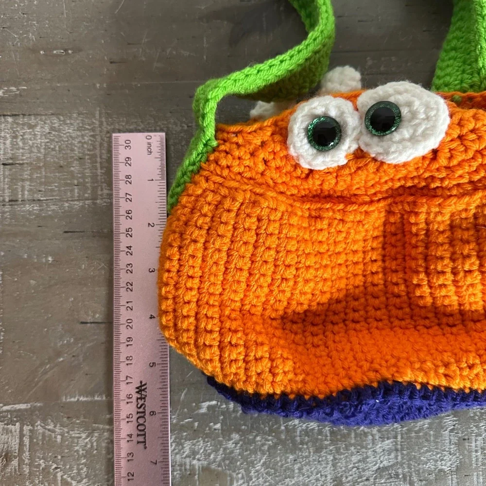 Handmade Crochet Monster Bag Set Kids Orange Green Halloween Trick or Treat